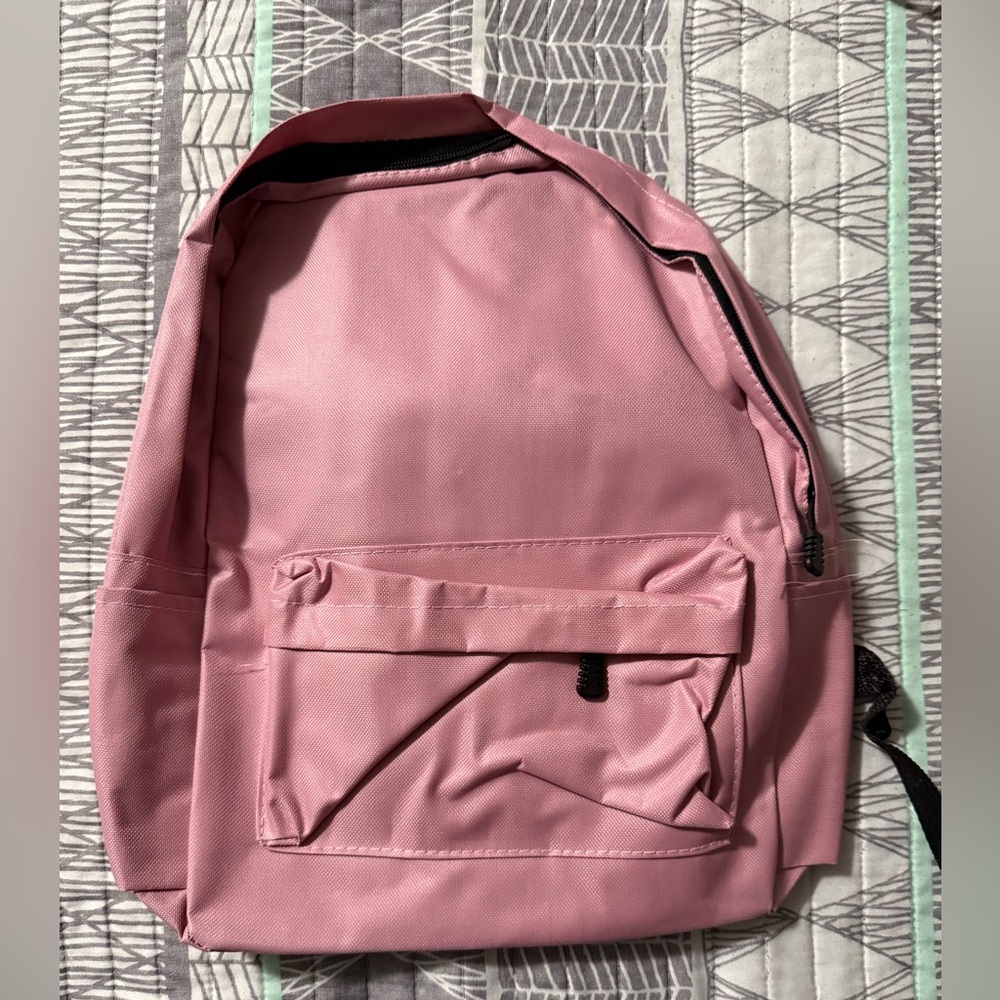 Kids Basic Light Pink Canvas Backpack with 2 Pockets and Adjustable Straps - New